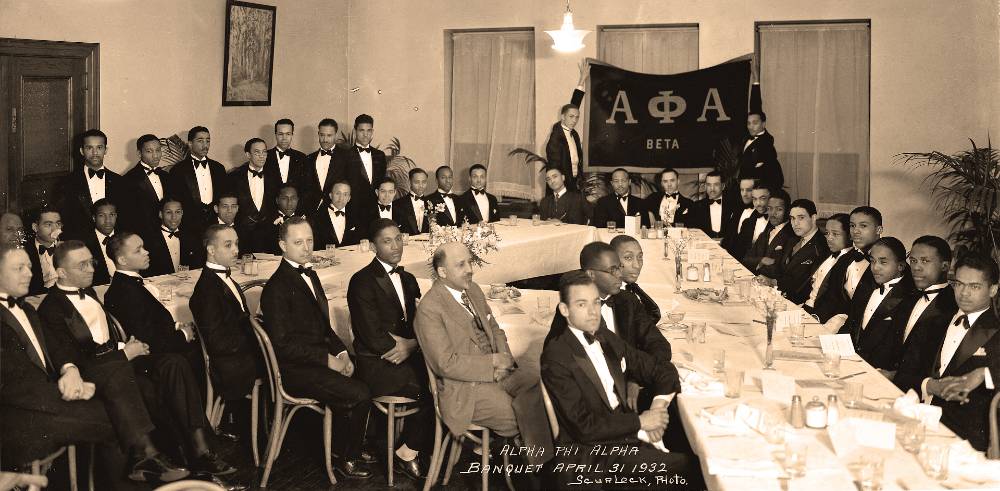 1932 Alpha Phi Alpha banquet. Belford Lawson is sitting to the left of W.E.B. DuBois (DuBois is in the light suit).