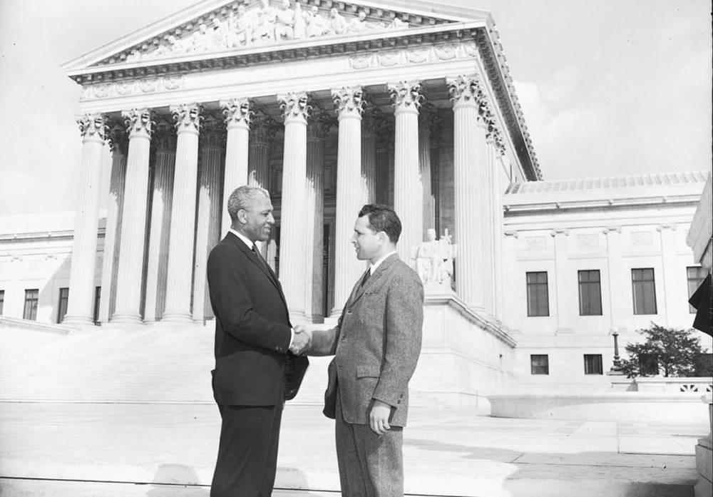 NEW NEGRO ALLIANCE FOUNDER BELFORD LAWSON (LEFT) OUTSIDE THE UNITED STATES SUPREME COURT, 1960 